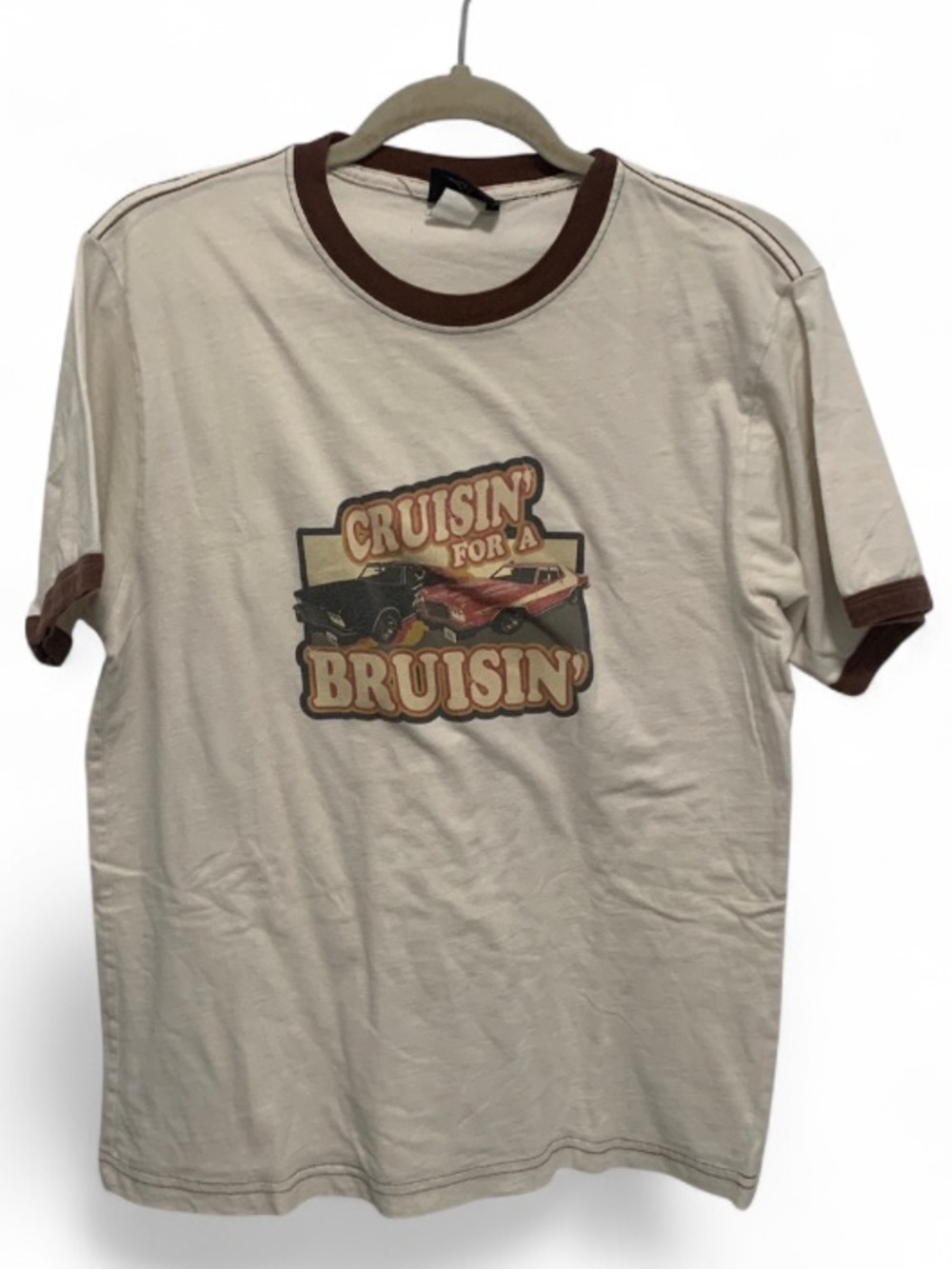 Vintage Cruisin for A Bruisin Classic Car Ringer T-Shirt with Brown Trim